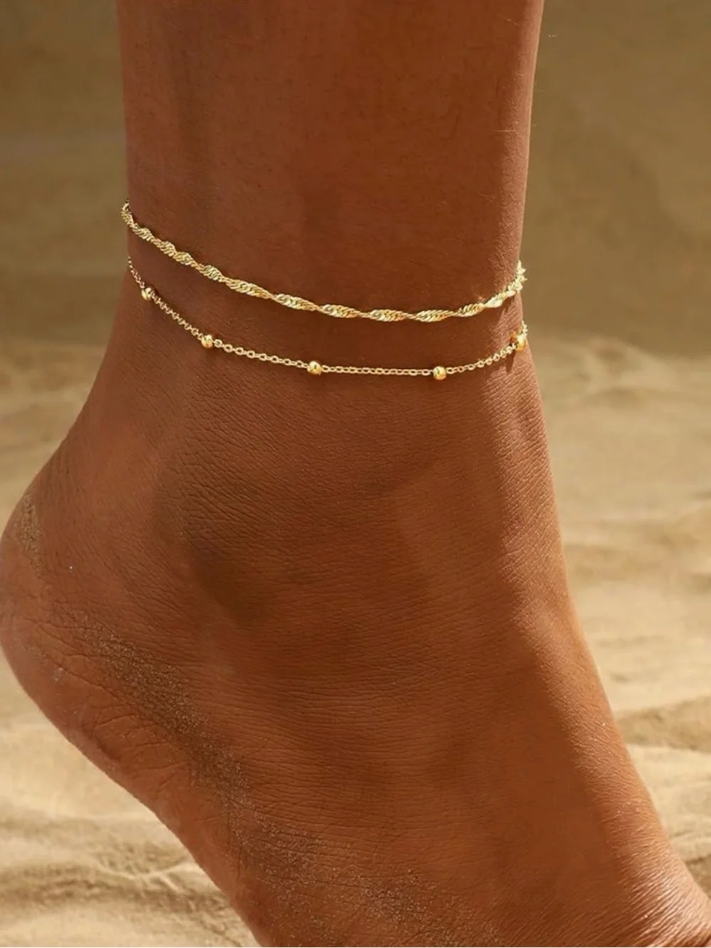NEW 14K Gold Plated Delicate Gold Double Anklet Bracelet